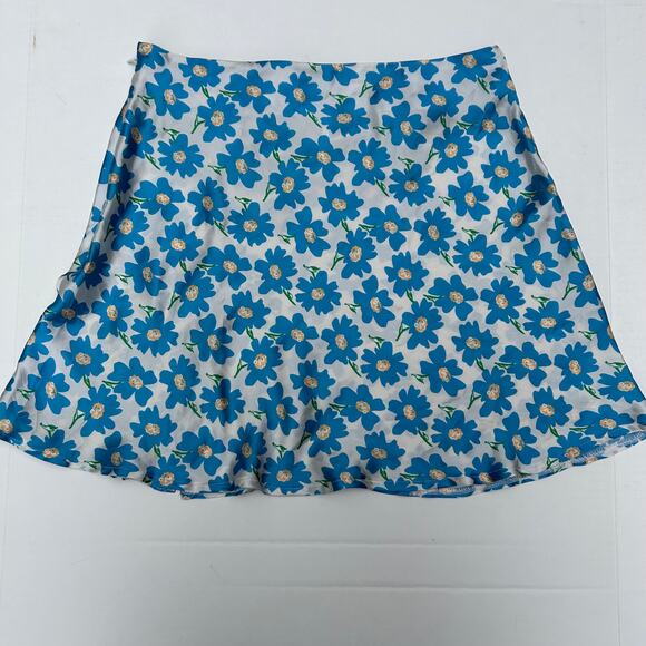 Free People Women’s Jessie Satin Blue Floral Slit Mini Skirt 4 - Picture 4 of 10